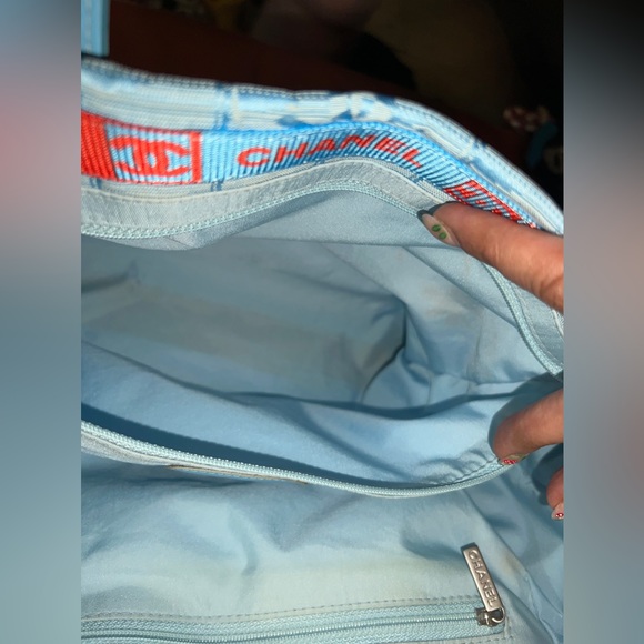 Authentic Chanel Travel Line light Blue Jacquard Nylon tote, with auth card - Picture 13 of 17